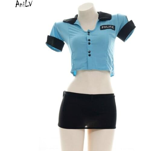 AniLV Sexy Policewoman Maid Uniform Swimsuit Costume Women Police Swimwear Set Pool Party Cosplay