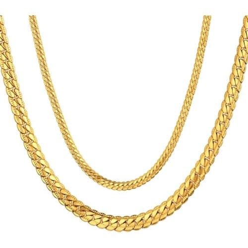 Hiphop Jewelry 4MM 7MM Snake Flat Stainless Steel Chain Gold Color Golden Neck Necklace For Women/Men Jewelry