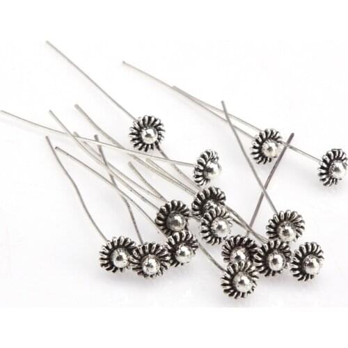 20Pcs Antique Silver Flower Head Pins for Jewelry Making Metal Ball Pins Findings Accessories for DIY Earrings Beads Jewelry