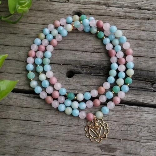 8mm Stone Beads,Rhodrochrosite,Amazonite Stone,Balance,JapaMala Sets,Spiritual Jewelry,Meditation,Inspirational,108 Mala Beads