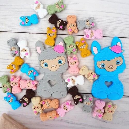 Chenkai 5pcs Silicone Sheep Teether DIY Baby Chewing Pendant Nursing Sensory Teething Pacifier Dummy Jewelry Animal Toy