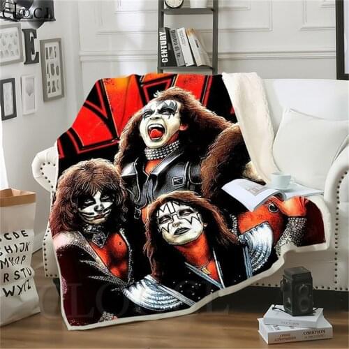 KISS Rock Band Blanket 3D Character Printed Double Layer Blankets for Beds Outdoor Travel Airplane Sofa Nap Adult Thicken Quilt