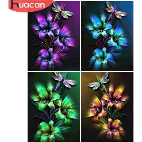 HUACAN Cross Stitch 5D DIY Diamond Painting Flower Full Square Diamond Embroidery Picture Rhinestone Mosaic Decoration Home Gift