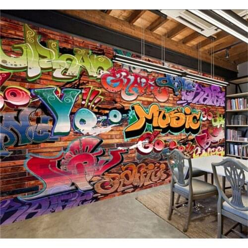 Custom 3D personality graffiti hip hop mural industrial wind bar background wall paper fitness dance room street dance wallpaper