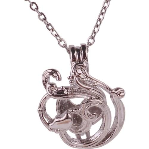 K1681 Dull Silver copper Sea wave ocean Bead Pearl Cage Aroma Essential Oil Diffuser Locket Necklace with stainless steel chain