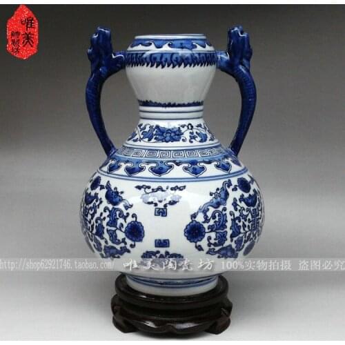 Jingdezhen ceramic blue and white porcelain antique vase rich rattan ceramic home crafts