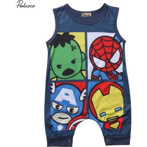 Pudcoco 2018 Newborn Infant Baby Boy Girl Rompers Cartoon Superhero Cute Sleeveless Jumpsuit Summer Cotton Clothes Outfit 0-24M