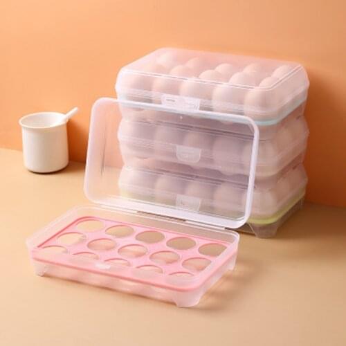 15 Grid Kitchen Egg Box Refrigerator Fresh-keeping Box Plastic Portable Food Storage Box Storage Box Transparent Egg Tray Box