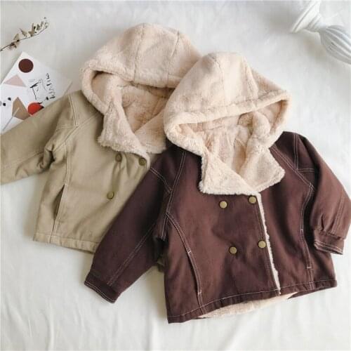 2 3 4 5 6 Years Winter Jacket Girls Coat Warm Cashmere Toddler Boys Outerwear Hooded Splice Fashion Snow Wear Kids Clothing Hot