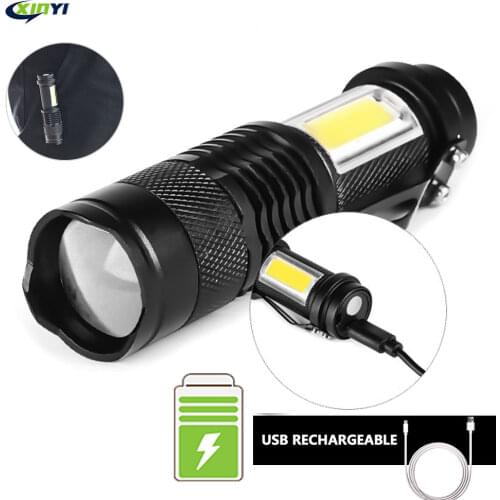 Mini USB Rechargeable LED Flashlight Use XPE + COB lamp beads 100 meters lighting distance Used for adventure, camping