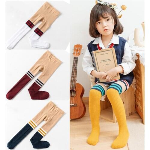 2020 Fashion Autumn Girls Tights Toddler Kid Girl Knee High Stockings Cotton Warm Pantyhose Skin Color Student Tight 3-8Years