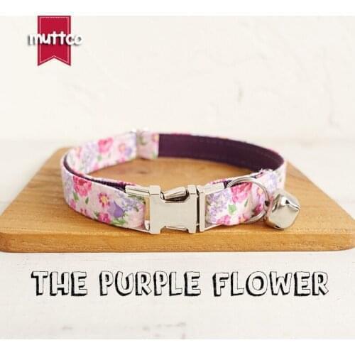 MUTTCO Retailing personalized particular cat collar THE PURPLE FLOWER creative style cat collars 2 sizes UCC049