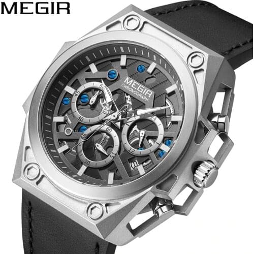 MEGIR Stainless Steel Mens Watches Waterproof Sports Men Quartz Wristwatches Chronograph Stop Watches for Man Male Clock Hour