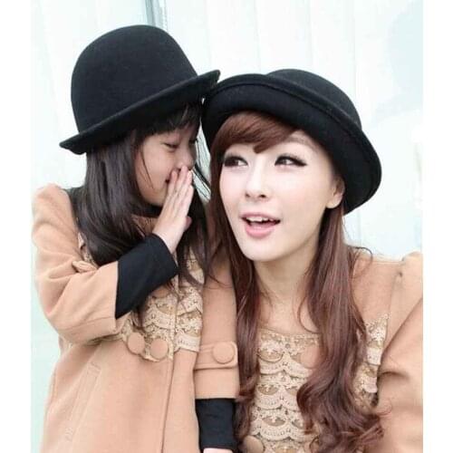 Parent-child Autumn and Winter Hats Fedora Parent-child Wear Retro Cute Childrens Fashion Wool Felt Bowler Hat Derby Floppy Cap