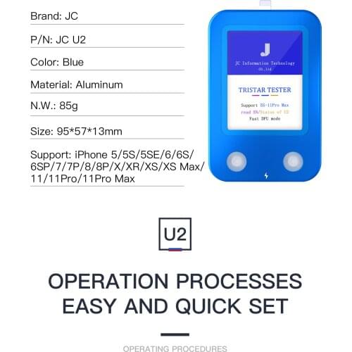 JC U2 IC Tristar Tester for iPhone 5-11Pro Max Auto-test U2 Status Serial Number Detector Reader U2 Charge Fault Fast Detector