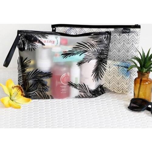 Portable PVC Waterproof Transparent Print Makeup Bag Stationery Storage Pouch Handbag Organizer Cosmetic Cases