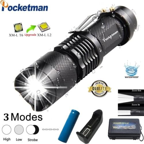 8000LM LED Flashlight Mini Flashlight L2 LED Flashlights Zoomable Torch Waterproof Torch Pocket Flashlights Use 18650 Battery