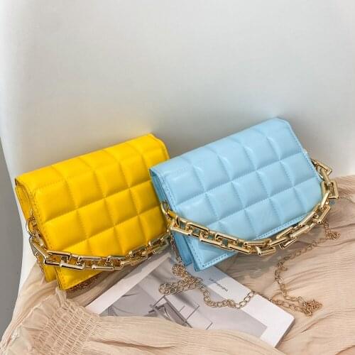 Luxury Lattice Pattern Shoulder Bag for Women 2021 Designer Thick Chain Bag Female Solid Color Handbag Soft PU Leather Crossbody