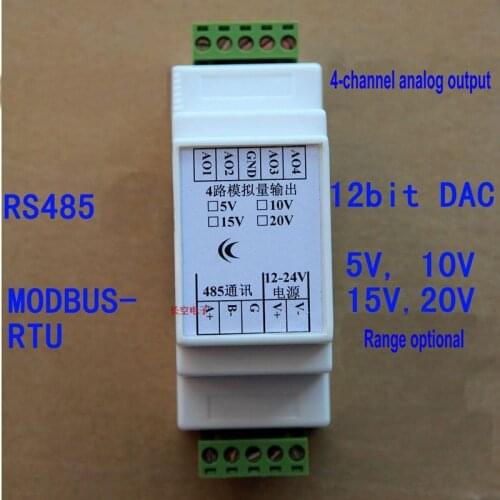 RS485 Collector Card to Analog Voltage Output 4 Way 5/10/15/20V, MODBUS-RTU, 12-24