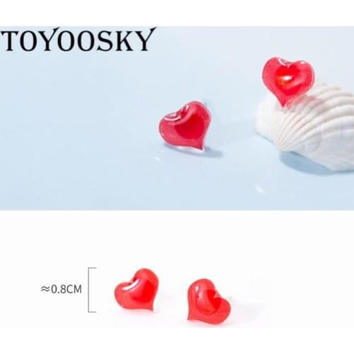 Popular Plastic Material Red Heart Earrings with 925 Silver Needle Fashion Women Love Geometric Jewelry