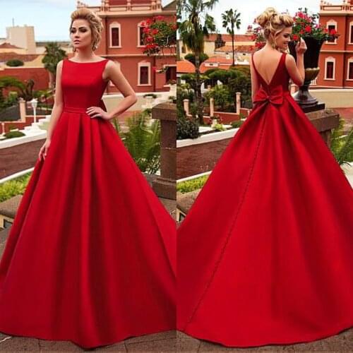 Chic Satin Bateau Neckline A-line Red Wedding Dress With Belt Bowknot Court Train Bridal Gowns Vestidos de novia