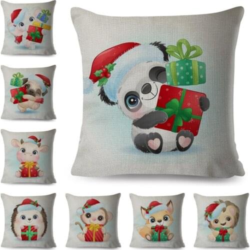 Nordic Style Merry Christmas Pillow Case Decor Cute Cartoon Animal Fox Cushion Cover for Sofa Home Kid Room Polyester Pillowcase