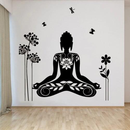 Buddha Wall Stickers Murals Decor Meditation Mantra Flower Butterfly Yoga Vinyl Decals Livingroom Decoration Poster DW10708
