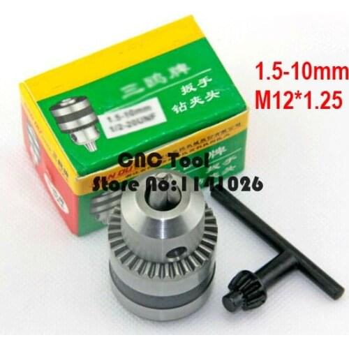 Free shipping Tapered Tip 1.5-10mm Capacity M12*1.25 Mount Key Type Drill Chuck The link to the M12*1.25,Adaptor for Drills Powe