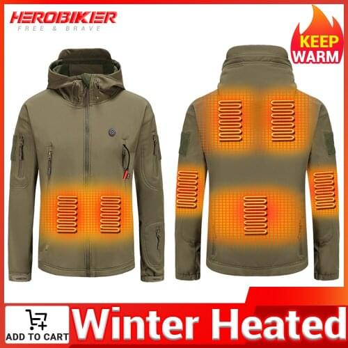HEROBIKER Heating Jacket Thermal Skiing Hooded Jacket Motorcycle Windproof Hiking Winter Warm Bottom Fishing Outdoor Sportswear