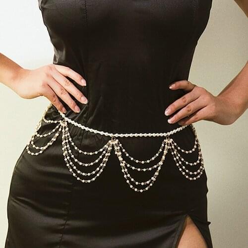 Ladies Pearl Jewelry Waist Chain Gold Metal Fringe Chains Belt Designer Luxury Party Dress Accessories Chains cinturon mujer