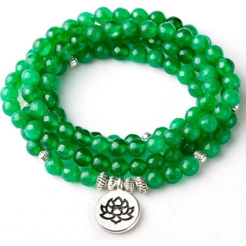 Women Men Handmade DIY 6MM Faceted Green Stone Yoga Balance Healing Mala Buddha 108 Beaded Bracelet Jewelry Dropshipping