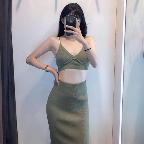 Slim Holiday Style Suspender Knitted Top 2021 Early Autumn Womens New Sexy Tube Top Open Back Retro