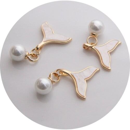 1 Pcs/set 14K Gold Inlaid White Shell with Pearl Fishtail Pendant Handmade DIY Ornament Accessories Bracelet Necklace Pendant