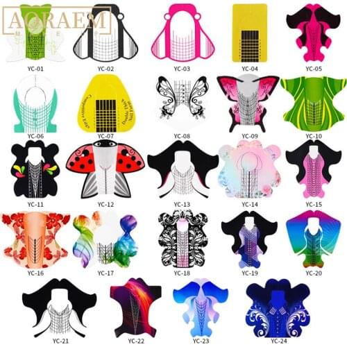 AORAEM 100pcs French Nail Form Tips Acrylic UV Gel Extension Dual Forms Builder Sticker Art Guide Nails Top Mold For Manicure