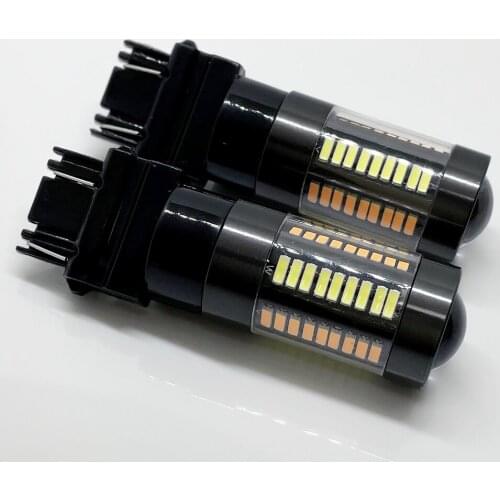 2pcs T25 3157 P27 5W 66SMD 4014 LEDs Switchback LED Car Signal Lights Turn Parking Auto Led White Amber Dual Color