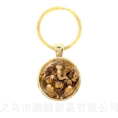 2018 New Classic 25mm Ganesha Buddha Elephant Glass Dome Keychains Handmade Men Jewelry Car Key Holder Souvenir For Gift