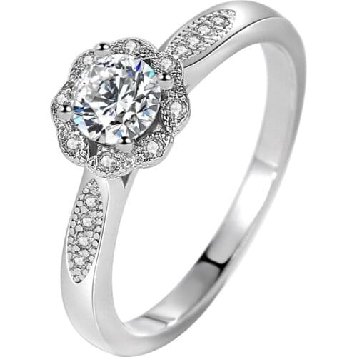 2021 Jewlery 14K White Gold Diamond Rings for Women Romantic Wedding for Couples Fashion Flower Silver Jewelry Luxury Gift