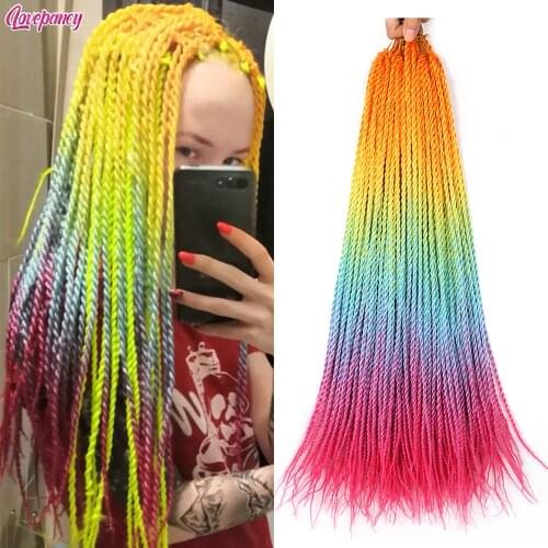 24 Inch Senegalese Twist Crochet Braids Colorful Ombre Hair Synthetic Senegal Braiding Hair Extensions For Women Lovepancy