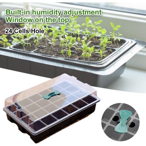 24 Cells Plant Growing Trays Plant Germination Tray Nursery Pots Planter with Lids and Breather Hole