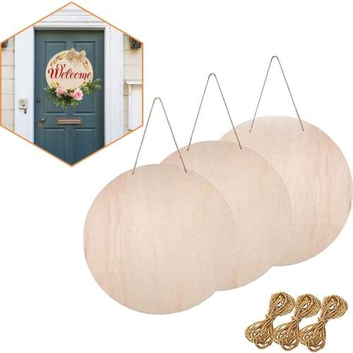 3PCS Unpainted Blank Wooden Hanging Sign Plaque Decoration Wooden Tray Banner With Rope
