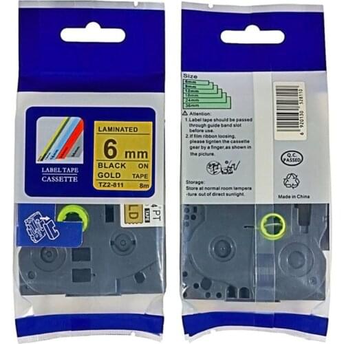 6mm compatible brother black on gold Label Tape tze-811 TZ-811 Tz 811 Tze-811 for p-touch label printer