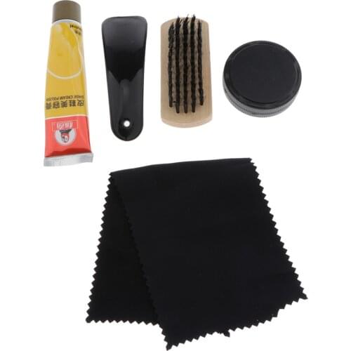 6pcs Travel Shoe Boot Shine Care Set Polish Brush Kit Shoes Cleaning Tools
