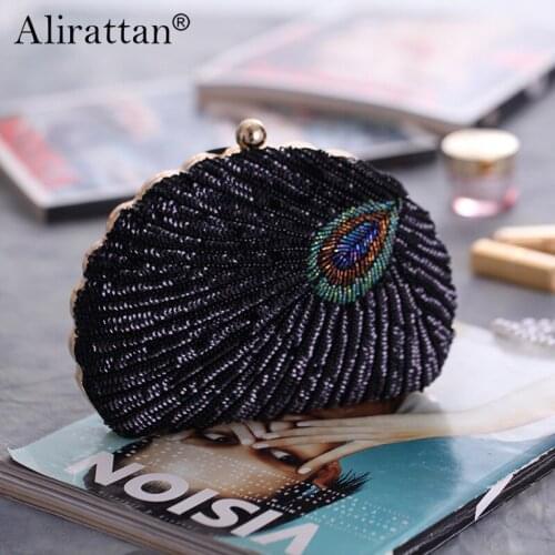 Alirattan New Beaded Sequins Evening Shell Bag For Women 2021 Fashion Design Luxury Chain Shoulder Crossbody Bag Trendy Clutch