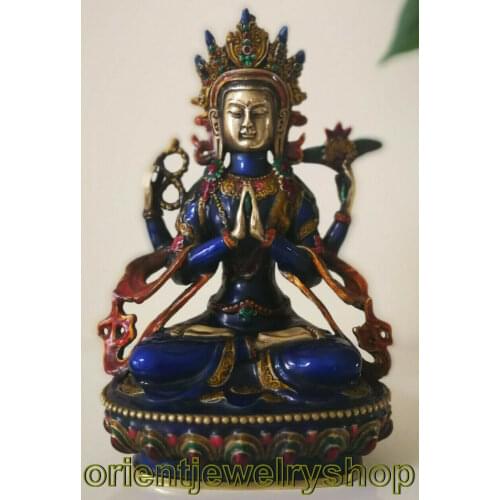 Antique Cloisonne Bronze Tara God Kwan-yin Buddha Avalokiteshvara Guanyin Statue