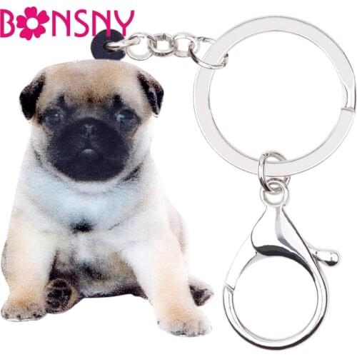 Bonsny Acrylic Tiny French Bulldog Pug Dog Key Chain Keychain Ring Cute Animal Jewelry For Women Girls Bag Car Purse Charms Gift