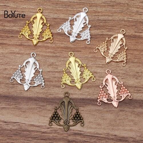 BoYuTe 50 Pcs 23*27MM 7 Colors With 3 Loops Filigree Flower Charms Wholesale Brass Material DIY Jewelry Vintage Pendant Charms