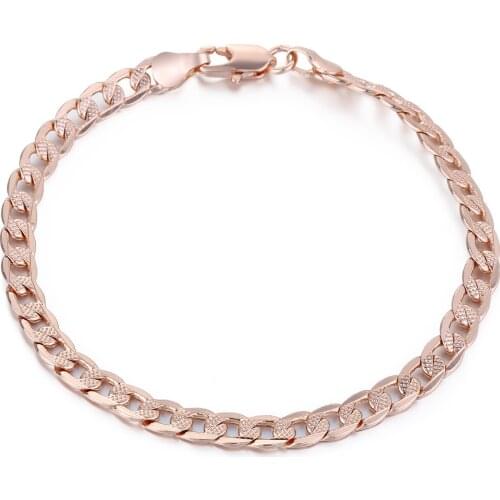 Rose Gold Bracelet For Women Men 5mm Cut Hammered Flat Curb Cuban Mens Womens Chain Bracelets Jewelry Gifts LGB251
