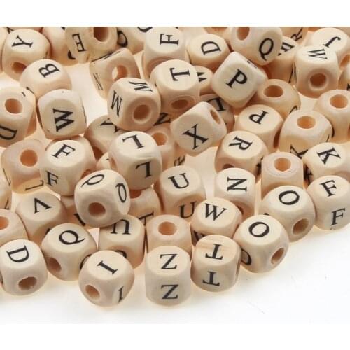 50pcs Square Natural Wood Beads Wooden 10mm Loose Letter Spacer Beads For Diy Handmade Jewelry Making Jewelry Accessories