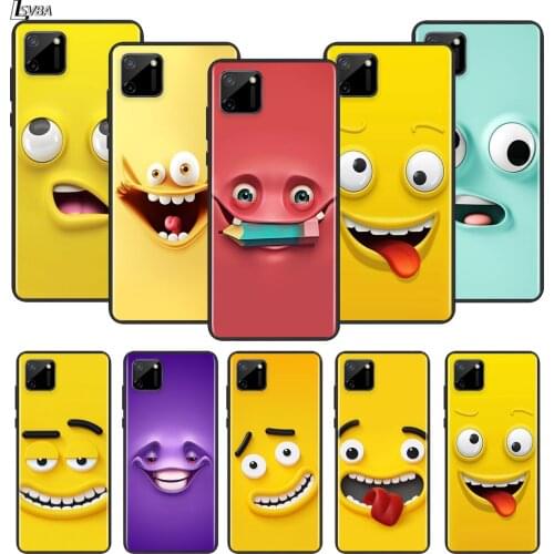 Cartoon Funny Expression Face For OPPO Realme 2 3 3i 5 5S 5i 6 6S 6i 7 7i Narzo 10 20 Pro Global Silicone Black Phone Case