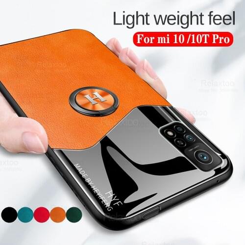 Mi10 t pro leather magnetic car holder case for xiaomi mi 10t pro xaomi 10tpro 10 t t10 pro texture ring cover cases phone shell